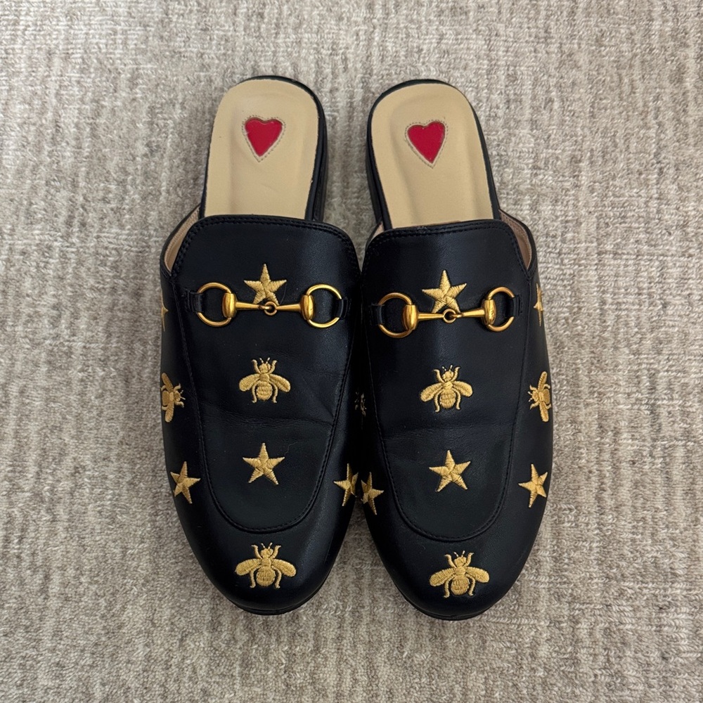 Black and Gold Embroidered Women's Mules